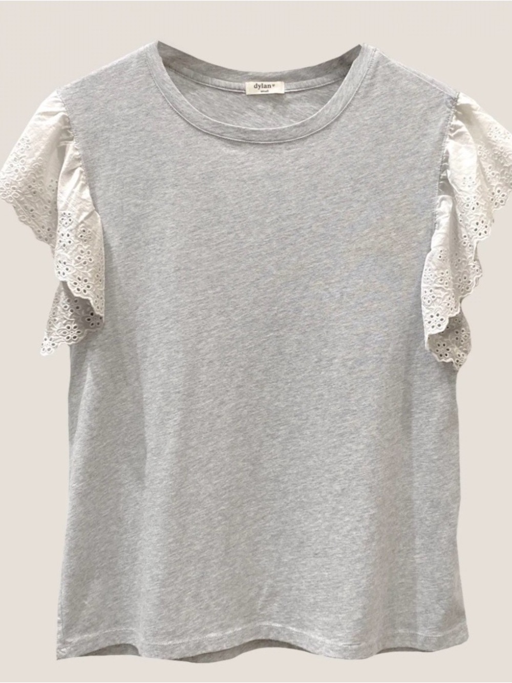 *Never been worn, like new* Dylan Heather Gray Top w/White Eyelet Ruffle Sleeves